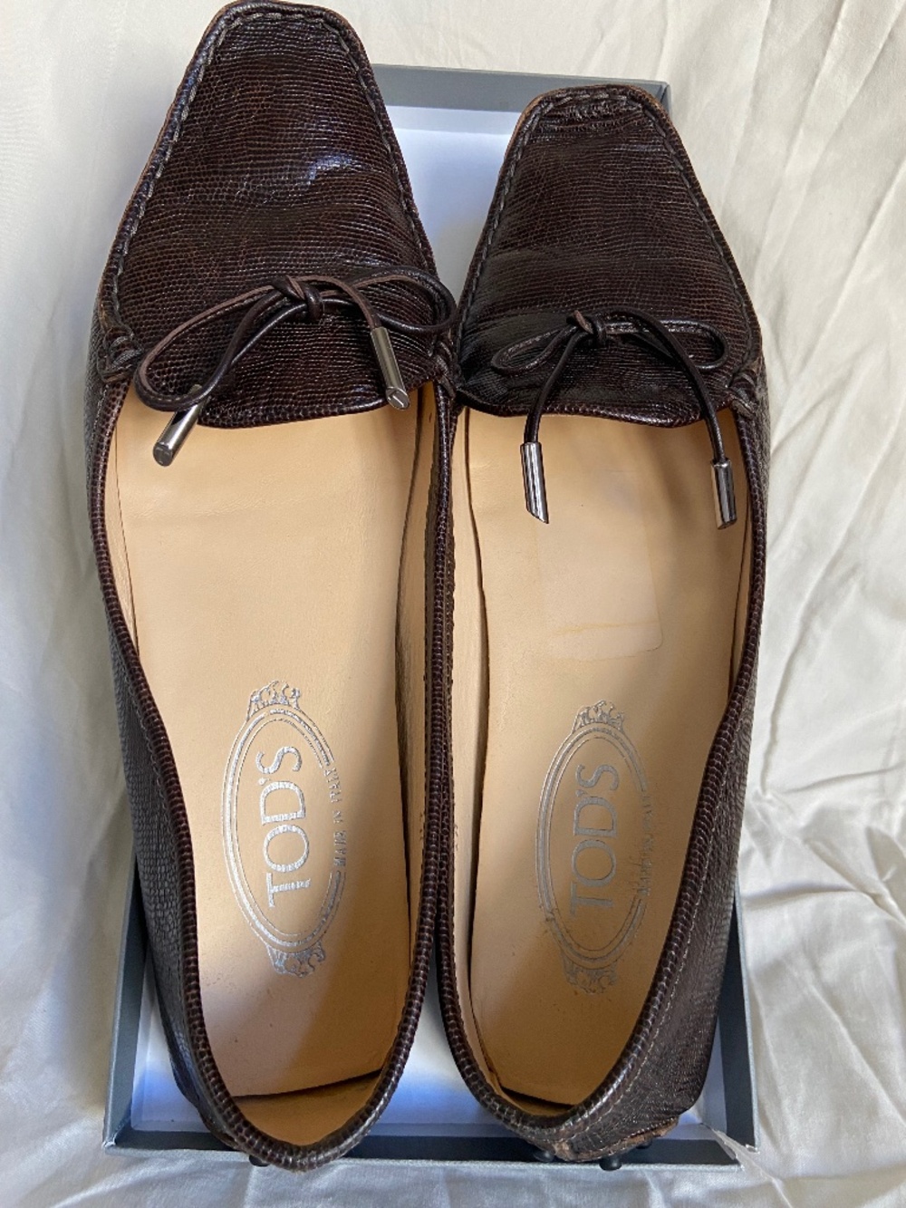 Tod's Dark Brown Lizard-Embossed Leather Gommino Driving Shoes | 40